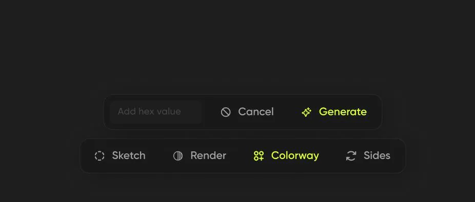 The V1 Colourway mode: hex-code entry only.