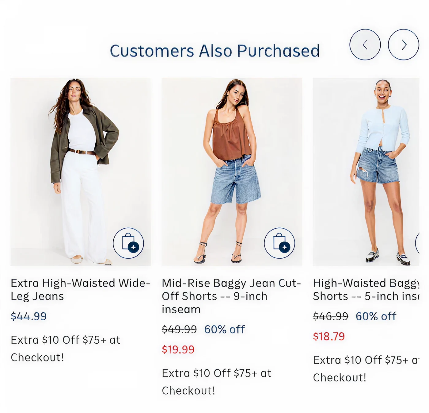 Product recommendation carousel for Gap apparel.