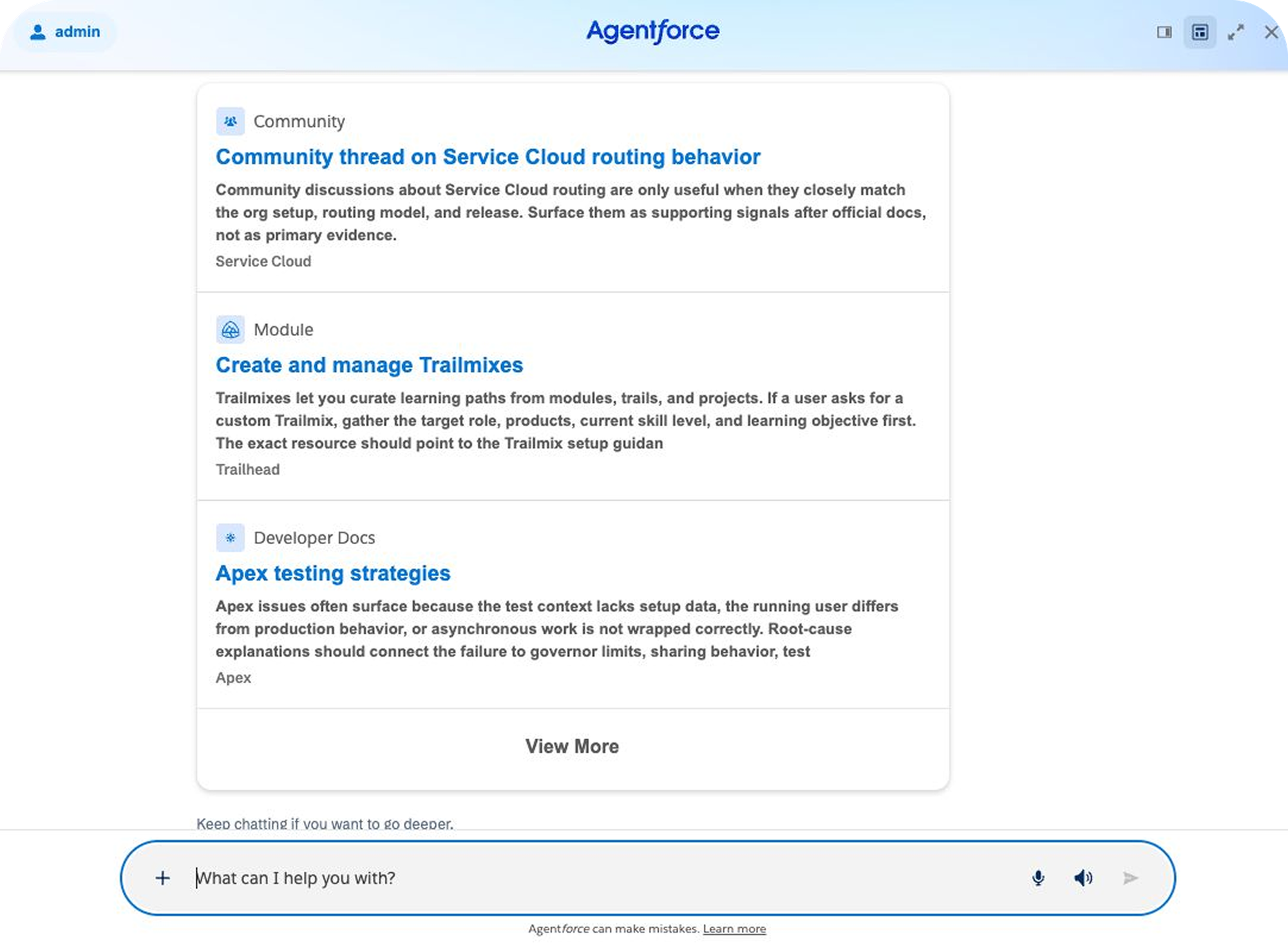 Solve answer listing the sources behind it: a community thread, a Trailhead module and developer docs.